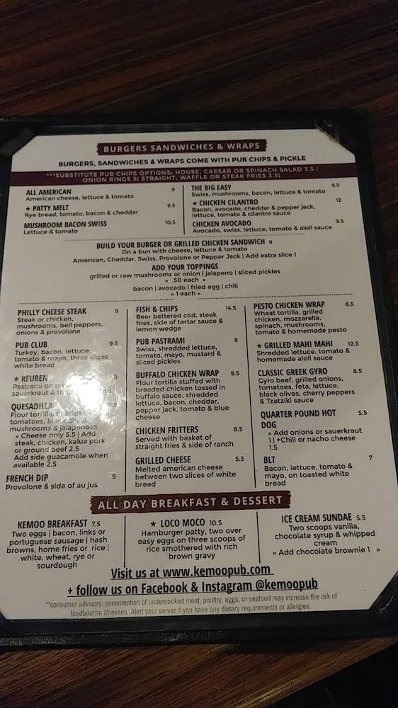Kemo'o Farms Pub and Grill Menu image 3